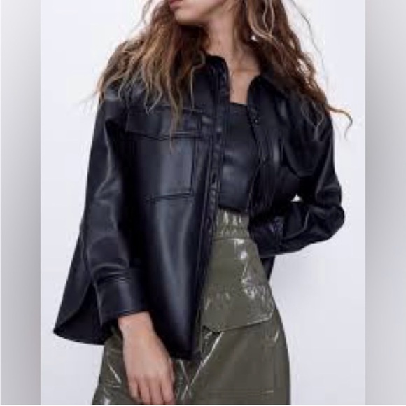 Zara Tops - Zara Faux Leather Shirt Size Small
Like New, Pockets, Easy to Wear